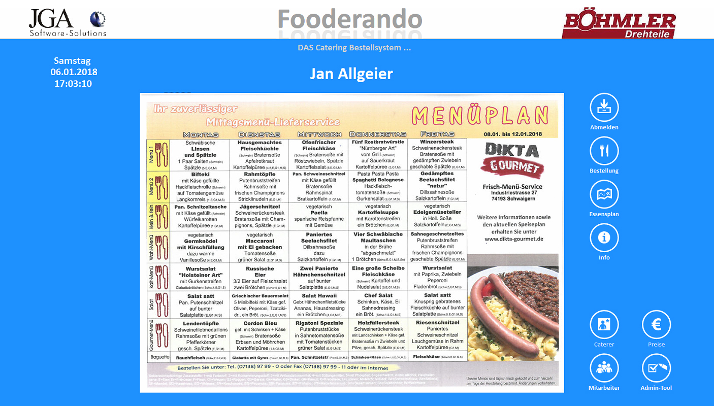 FOODERANDO Menüplan am Touch-Terminal
